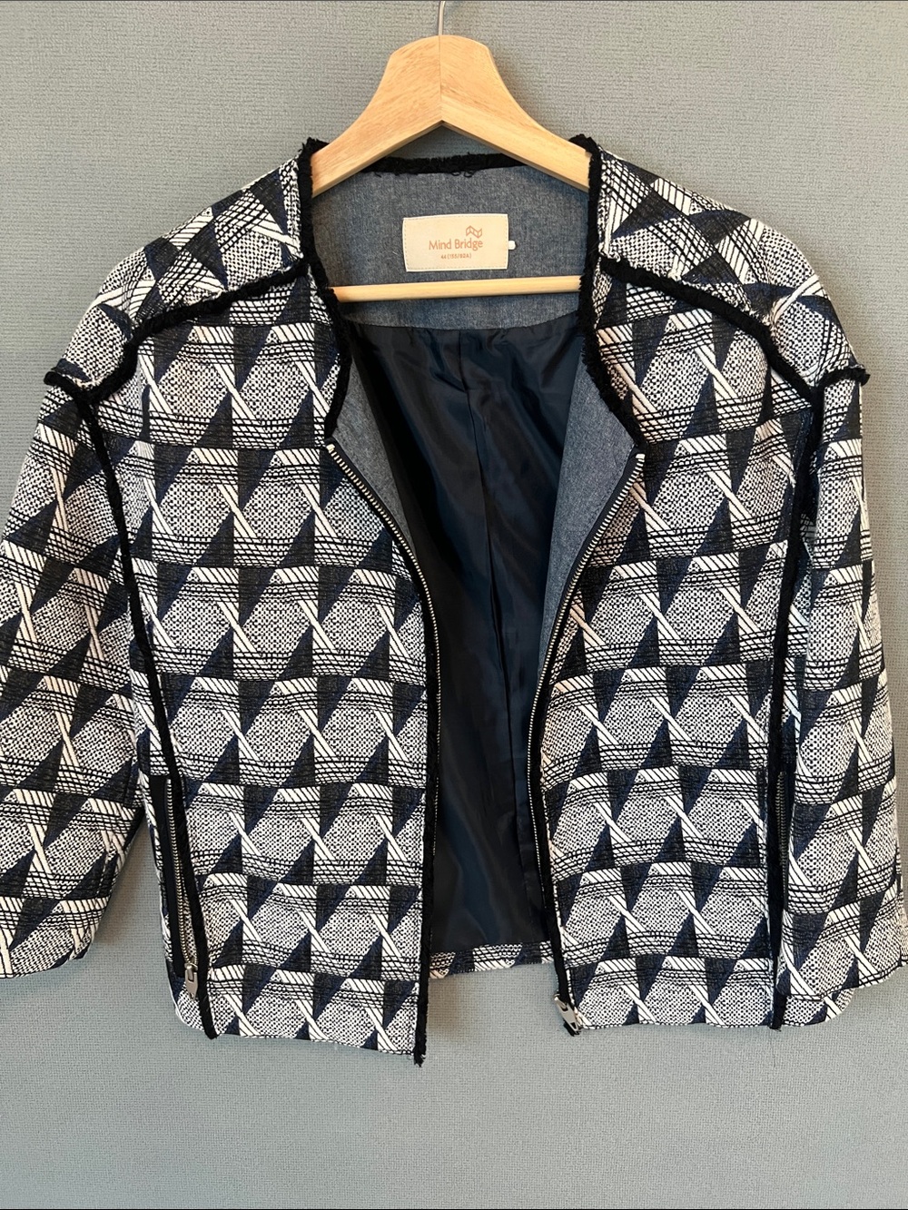 Navy, Black & White Geometric Knit Jacket